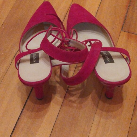 Anne Klein red velvet lace up shoes - Picture 4 of 5